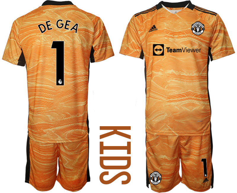 Youth 2021-2022 Club Manchester United orange yellow goalkeeper #1 Soccer Jersey
